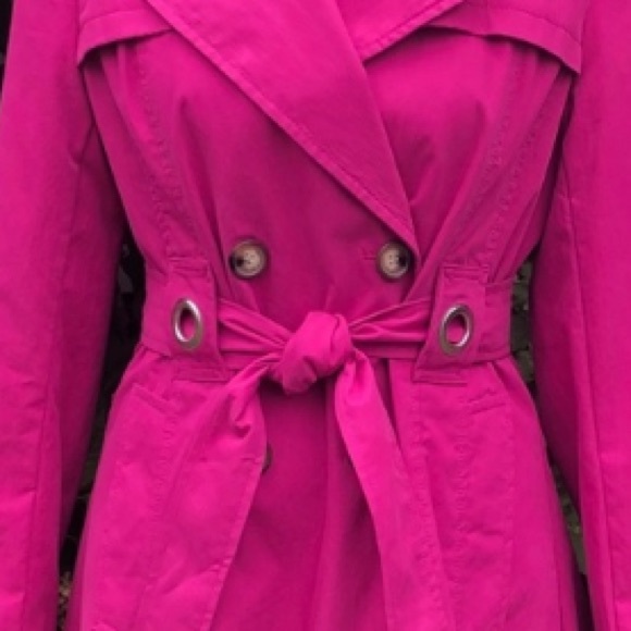 Princess Style Trench Coat Belt Double Breasted Pleated Hot Pink Size Large - Picture 8 of 16